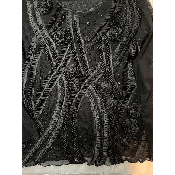 Vintage Blouse M Black Silk Blend Beaded Embellished Holiday Evening Party Top - Picture 3 of 10